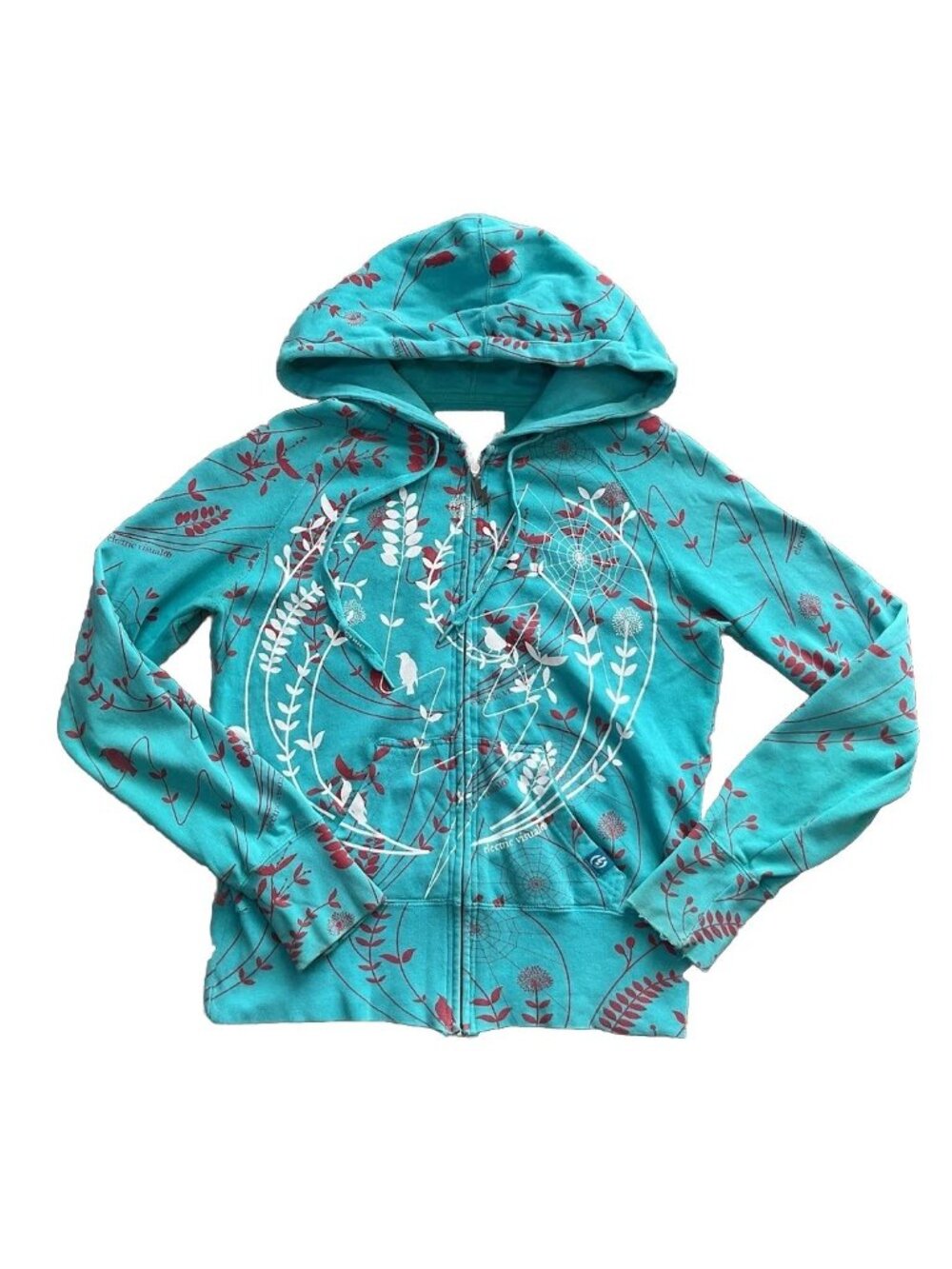 VTG Y2K Electric Snowboards Womens S All Over Print Hoodie Skate Spider Gorpcore